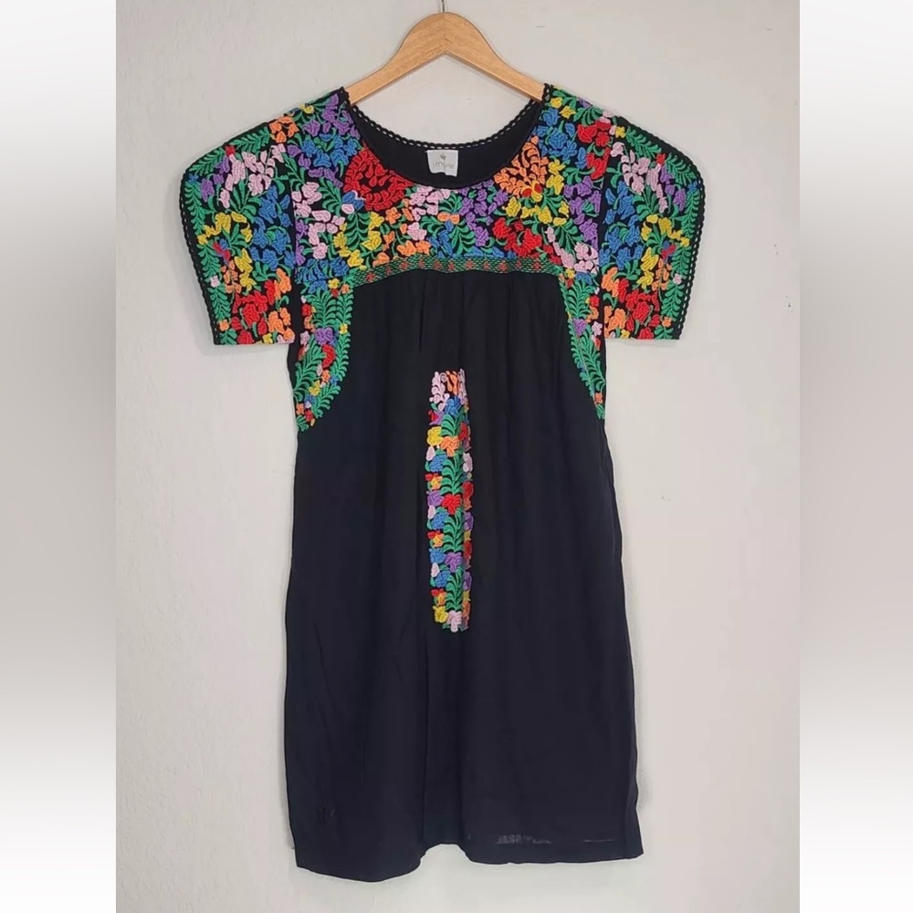 Floral Embroidered Black Dress
